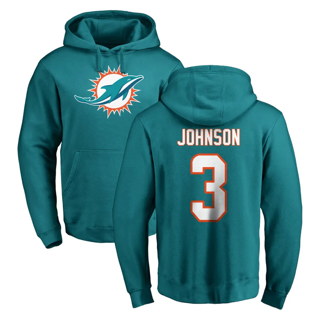 M.Dolphins #3 Chris Johnson Player Aqua LOGO Pullover Hoodies Limited Odoa Stitched Jerseys