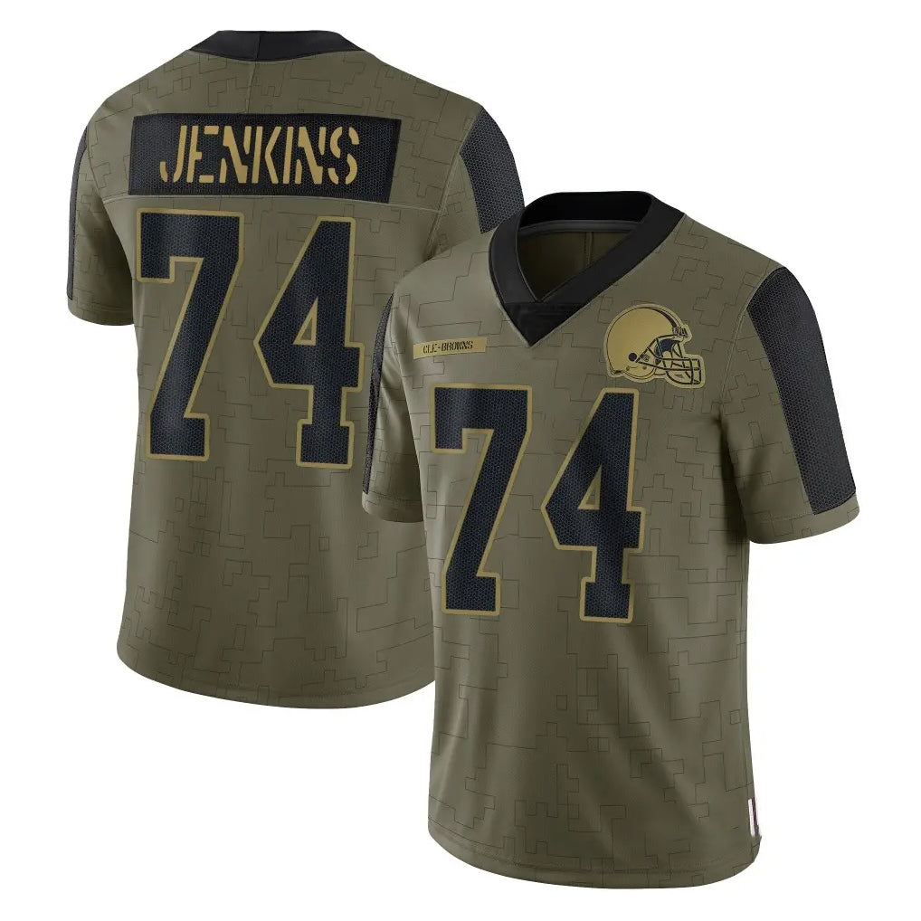 C.Browns #74 Elgton Jenkins Player Olive Salute to Service Limited Home Game Odoa Stitched Jerseys