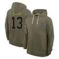 D.Cowboys #13 Caleb Downs Player Olive Salute to Service Pullover Hoodies Limited Odoa Stitched Jerseys