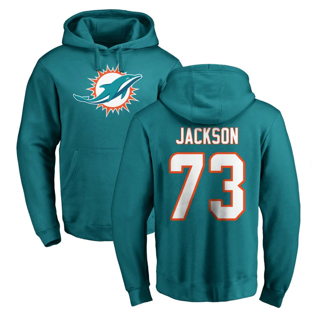 M.Dolphins #73 Austin Jackson Player Aqua LOGO Pullover Hoodies Limited Odoa Stitched Jerseys