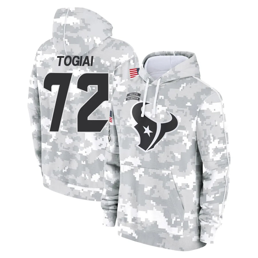 H.Texans #72 Tommy Togiai Player Arctic Camo Salute to Service Hoodies Limited Game Odoa Stitched Jerseys