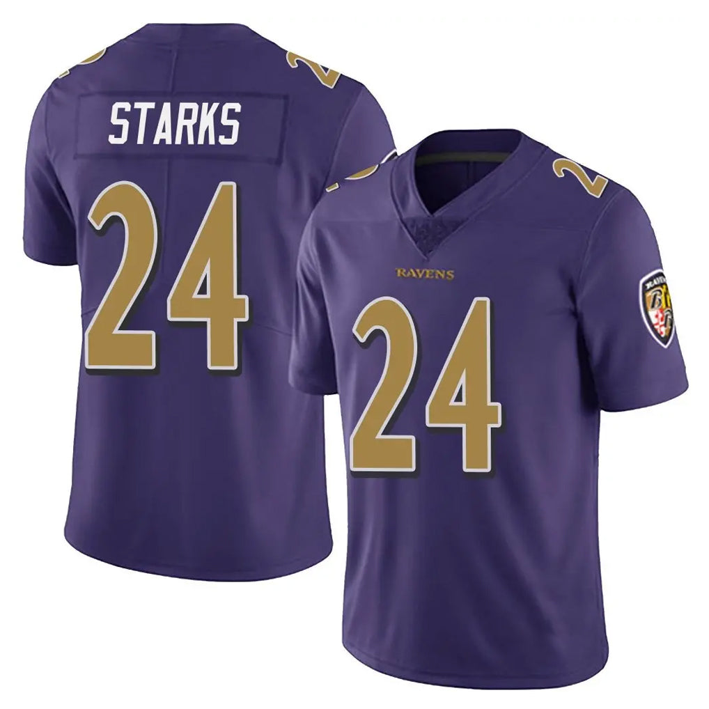 B.Ravens #24 Malaki Starks Player Purple Color Rush Vapor Untouchable Limited Home Game Odoa Stitched Jerseys