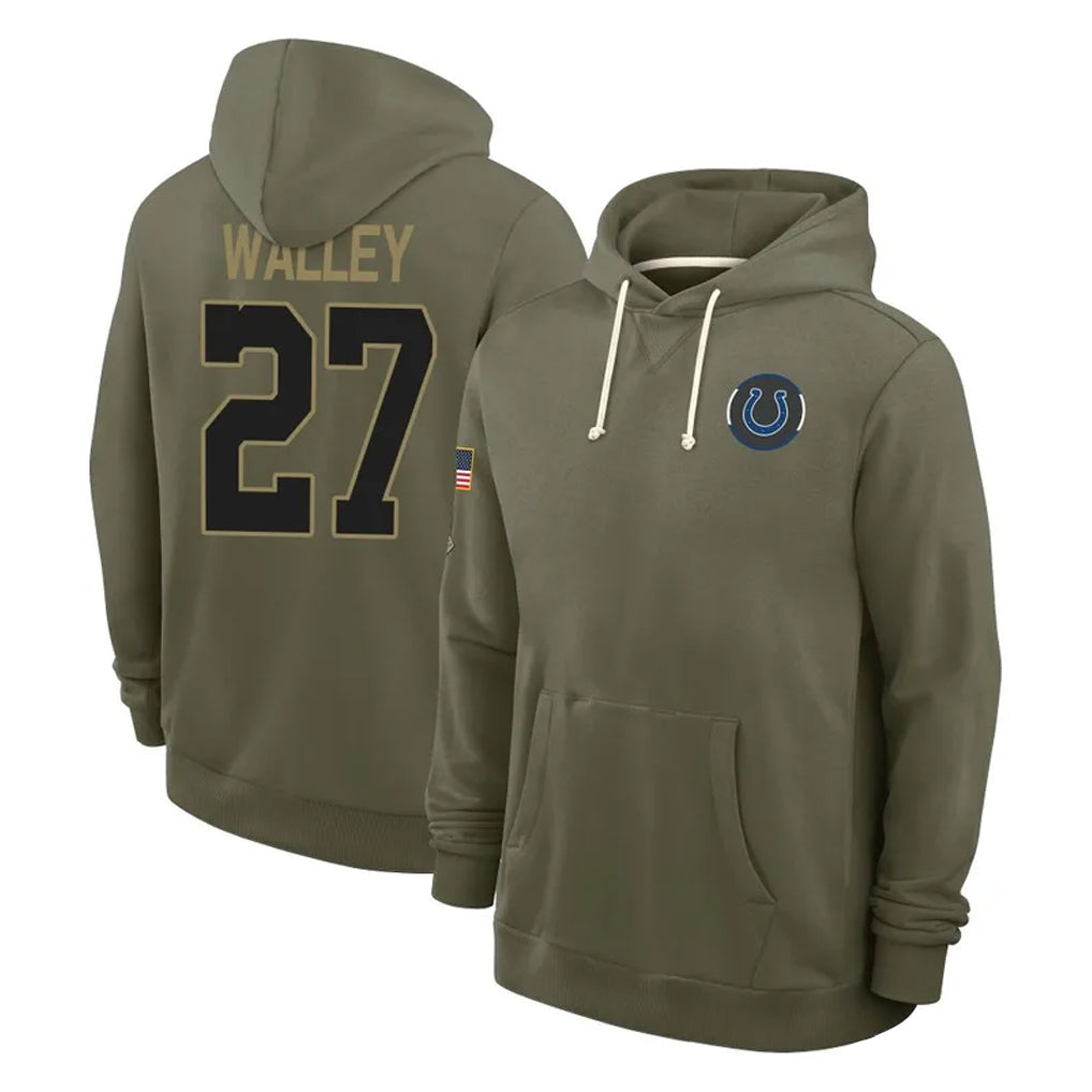 IN.Colts #27 Justin Walley Player Olive Salute to Service Pullover Hoodies Limited Odoa Stitched Jerseys