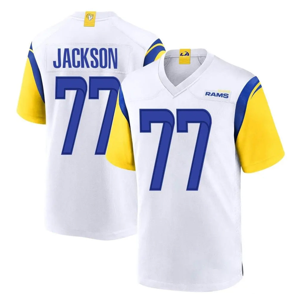 LA.Rams #77 Alaric Jackson Player White Home Game Odoa Stitched Jerseys