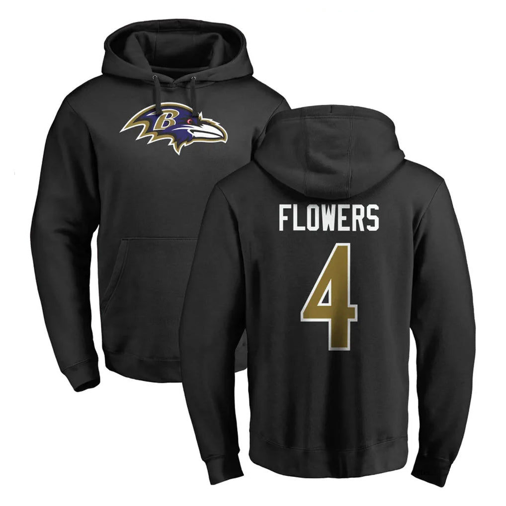B.Ravens #4 Zay Flowers Player Black Pullover Hoodie Odoa Stitched Jerseys