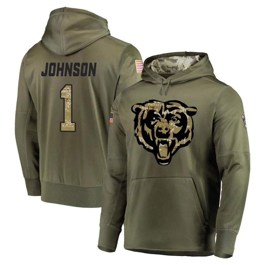 C.Bears #1 Jaylon Johnson Player Olive Salute to Service Pullover Hoodies Home Game Odoa Stitched Jerseys
