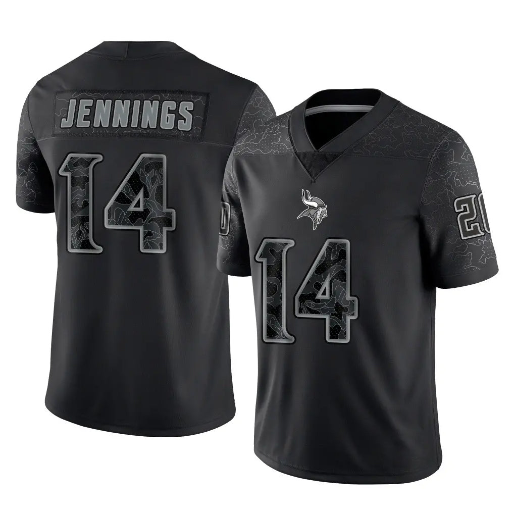 M.Vikings #14 Jauan Jennings Player Black Reflective LImited Home Game Odoa Stitched Jerseys