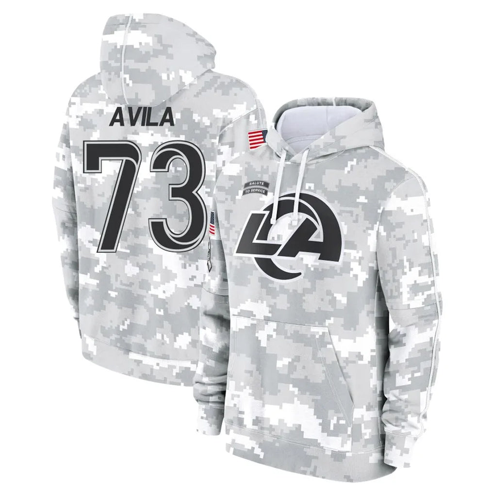 LA.Rams #73 Steve Avila Player Arctic Camo Salute to Service Hoodies Limited Game Odoa Stitched Jerseys