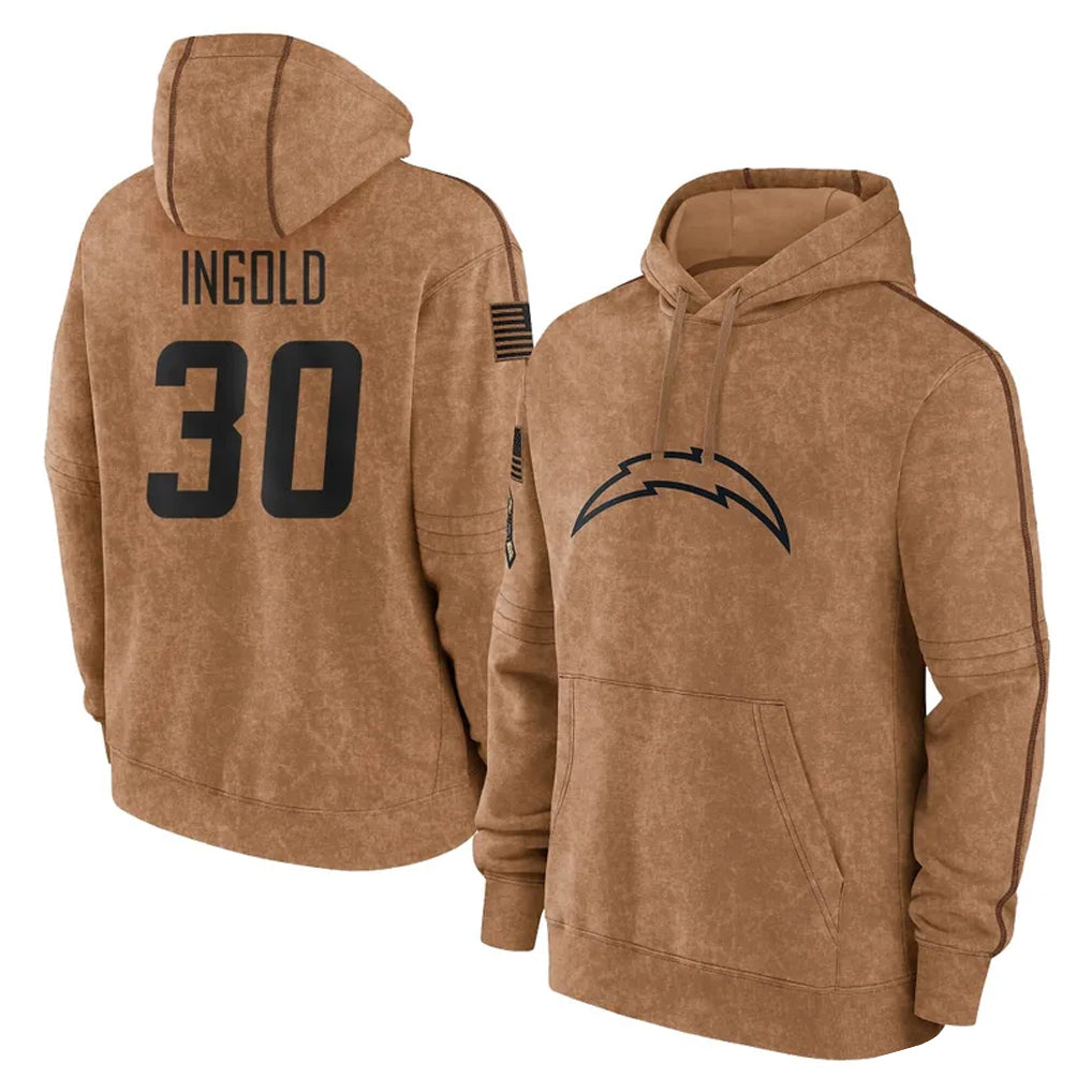 LA.Chargers #30 Alec Ingold Player Brown Salute to Service Hoodies Limited Game Odoa Stitched Jerseys