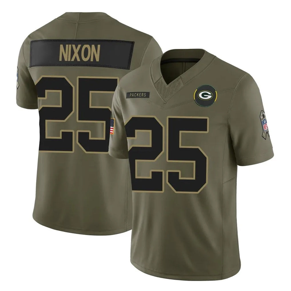 GB.Packers #25 Keisean Nixon Player Olive 2025 Salute To Service Limited Home Game Odoa Stitched Jerseys