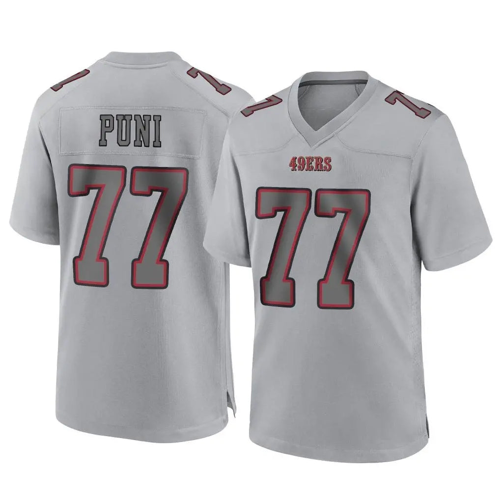 SF.49ers #77 Dominick Puni Player Gray Atmosphere Fashion Home Game Odoa Stitched Jerseys