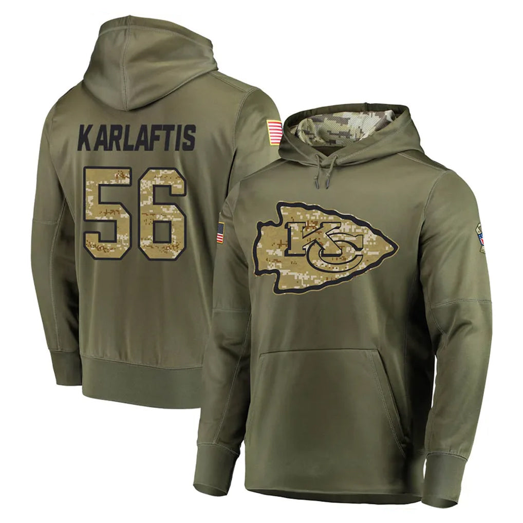 KC.Chiefs #56 George Karlaftis Player Olive Salute to Service Pullover Hoodies Home Game Odoa Stitched Jerseys