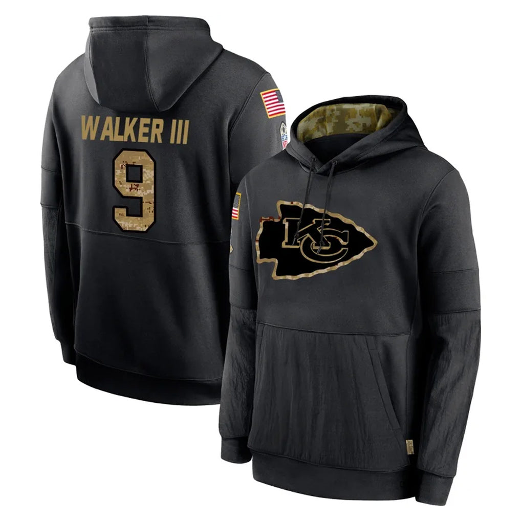 KC.Chiefs #9 Kenneth Walker III Player Black Salute to Service Hoodies Limited Game Odoa Stitched Jerseys