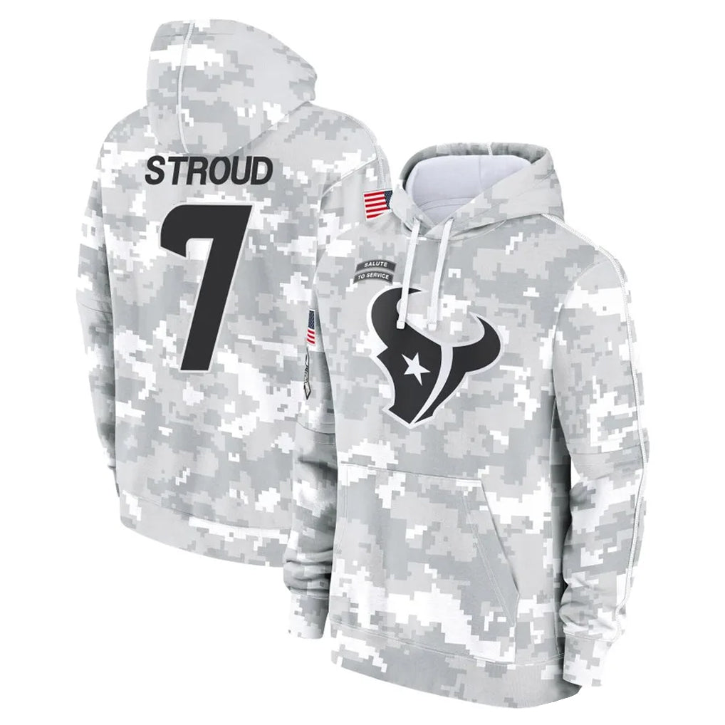 H.Texans #7 CJ Stroud Player Arctic Camo Salute to Service Hoodies Limited Game Odoa Stitched Jerseys