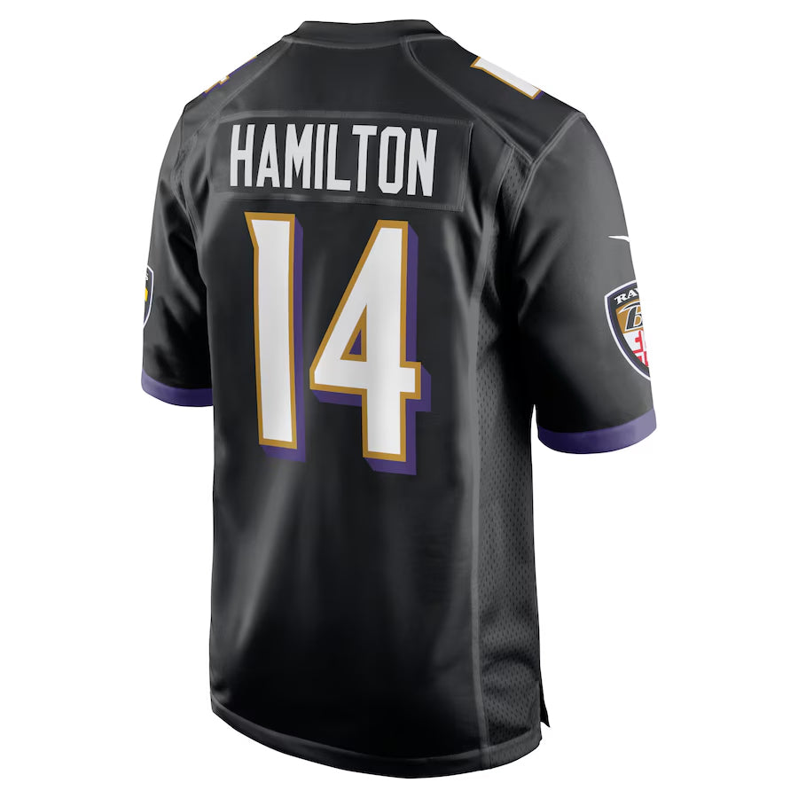 B.Ravens #14 Kyle Hamilton Player Black Alternate Home Game Odoa Stitched Jerseys