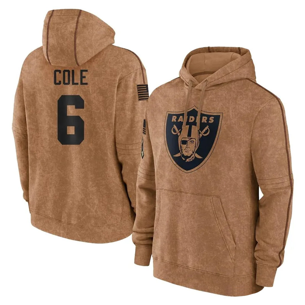 LV.Raiders #6 A.J. Cole Player Brown Salute to Service Hoodies Limited Game Odoa Stitched Jerseys