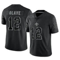 NO.Saints #12 Chris Olave Player Black Limited Reflective Home Game Odoa Stitched Jerseys