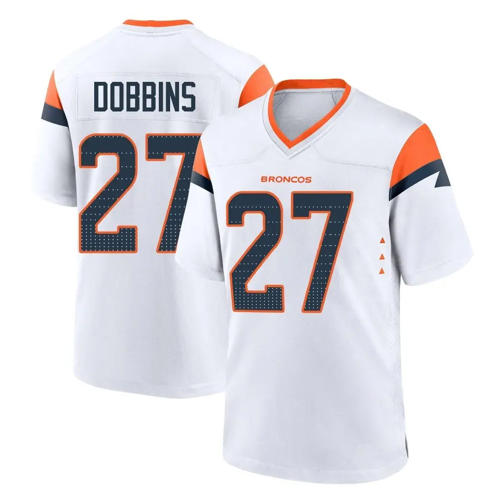 D.Broncos #27 J.K. Dobbins Player White Home Game Odoa Stitched Jerseys