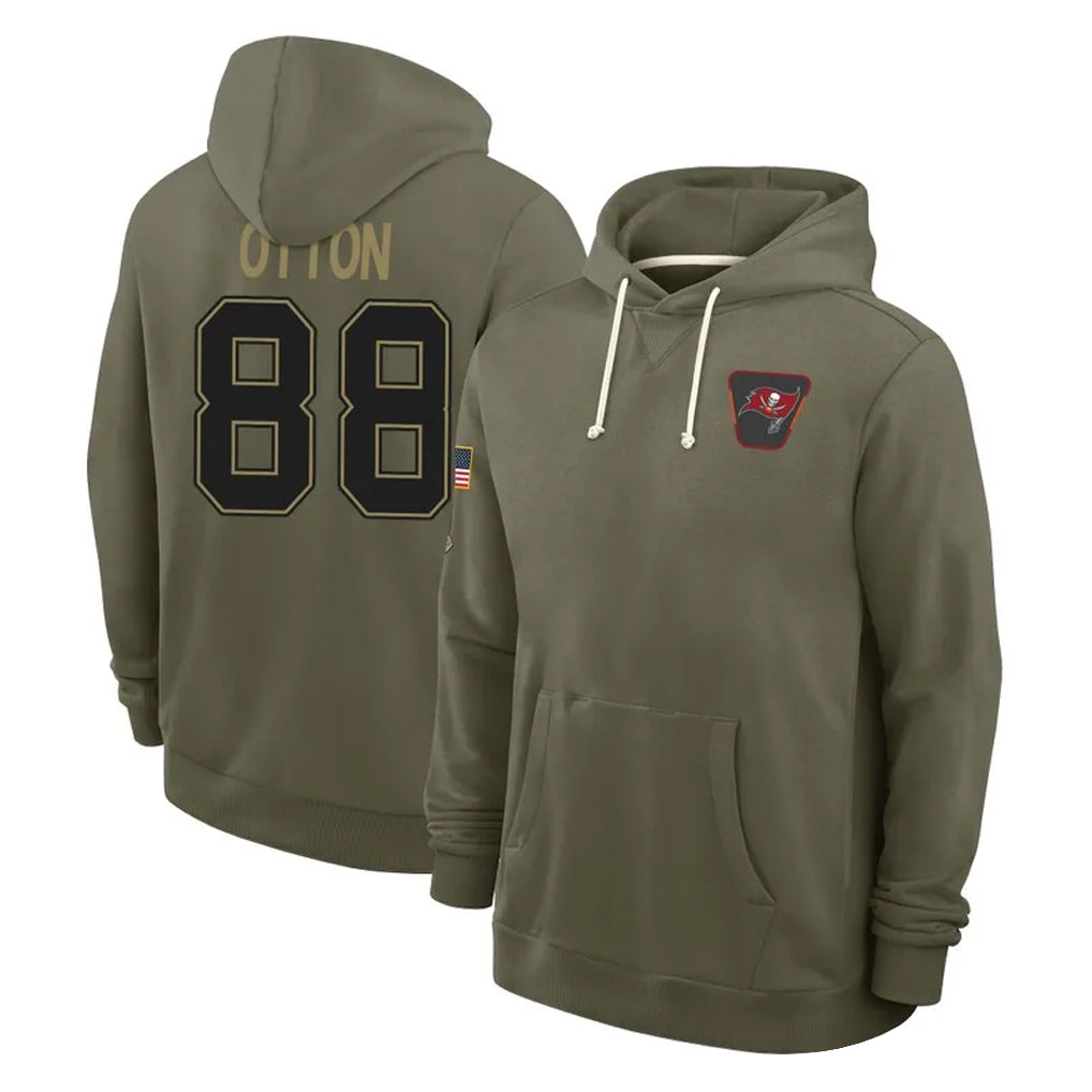 TB.Buccaneers #88 Cade Otton Player Olive Salute to Service Pullover Hoodies Limited Odoa Stitched Jerseys