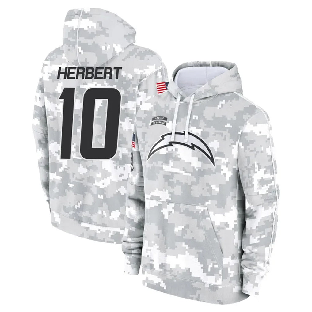 LA.Chargers #10 Justin Herbert Player Arctic Camo Salute to Service Hoodies Limited Game Odoa Stitched Jerseys