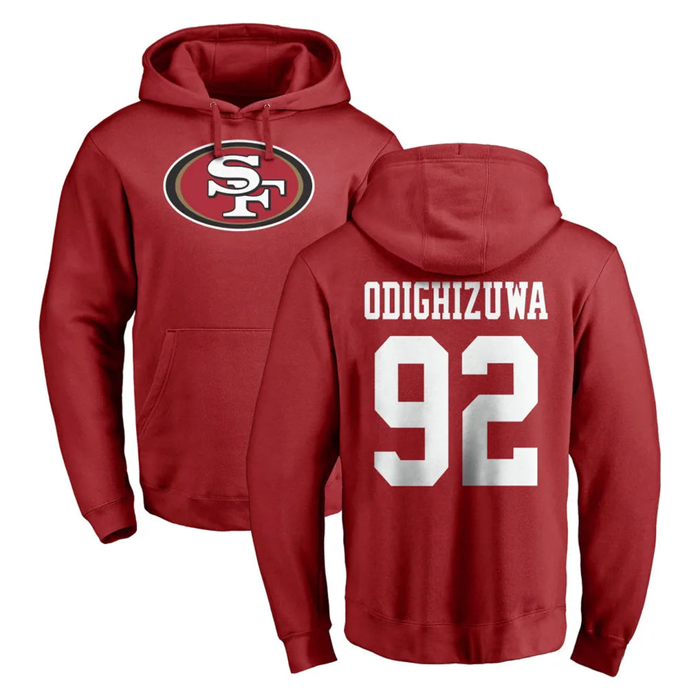 SF.49ers #92 Osa Odighizuwa Player Red LOGO Pullover Hoodies Home Game Odoa Stitched Jerseys