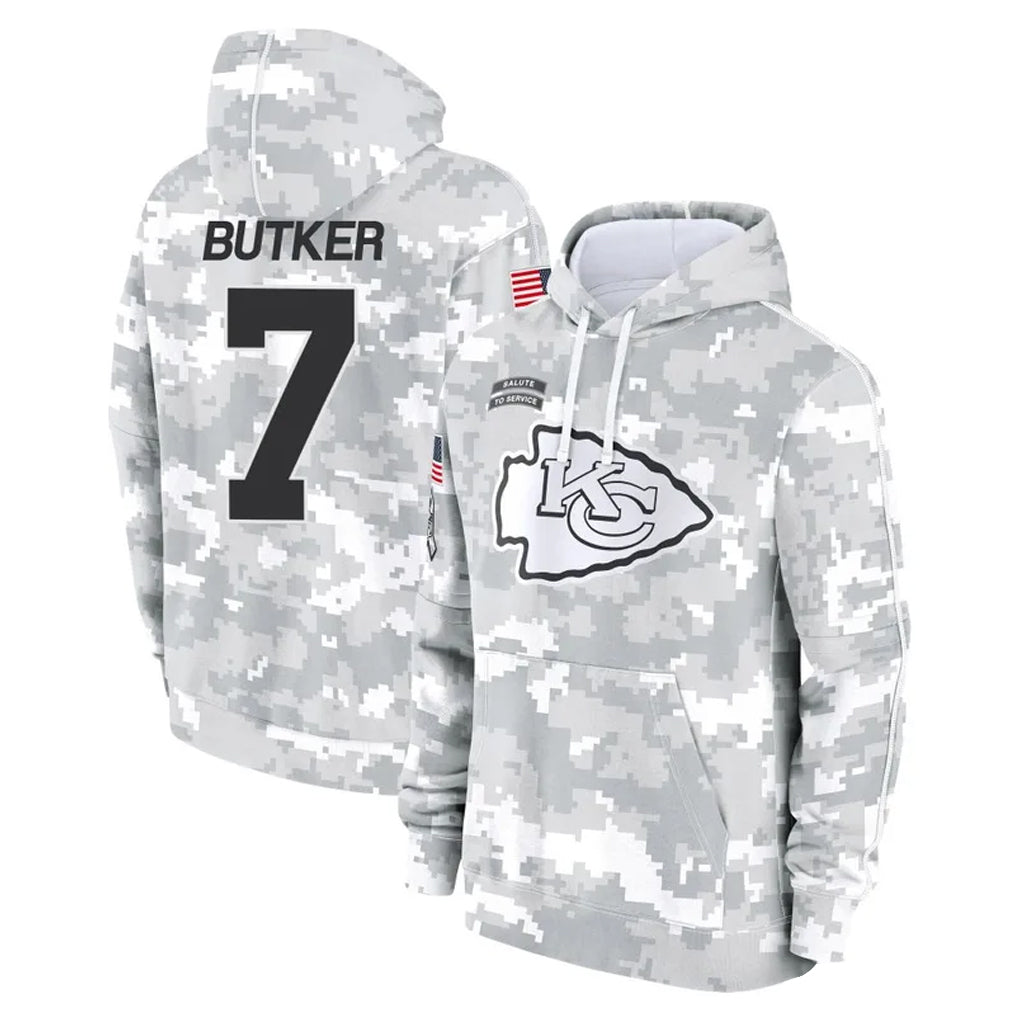 KC.Chiefs #7 Harrison Butker Player Arctic Camo Salute to Service Hoodies Limited Game Odoa Stitched Jerseys