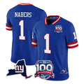 NY.Giants #1 Malik Nabers Player Royal 100th Season & State Patch Vapor Limited Home Game Odoa Stitched Jerseys