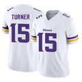 M.Vikings #15 Dallas Turner Player White Limited Vapor F.U.S.E. Home Game Odoa Stitched Jerseys