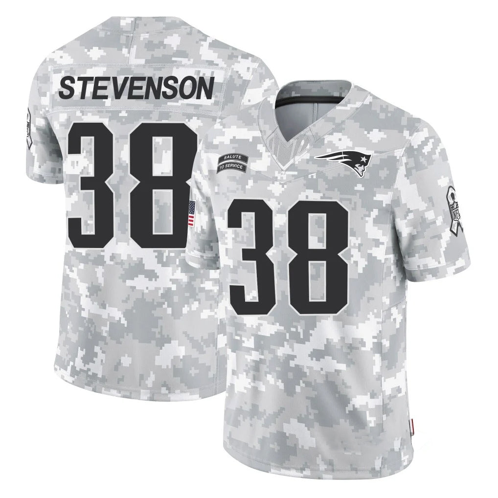 NE.Patriots #38 Rhamondre Stevenson Player Arctic Camo Salute To Service Limited Game Odoa Stitched Jerseys