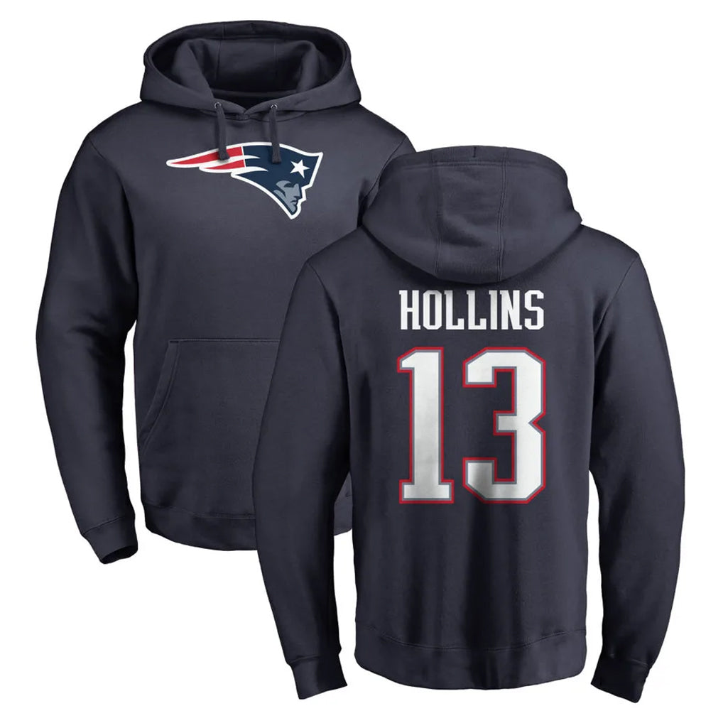 NE.Patriots #13 Mack Hollins Player Navy LOGO Pullover Hoodies Home Game Odoa Stitched Jerseys