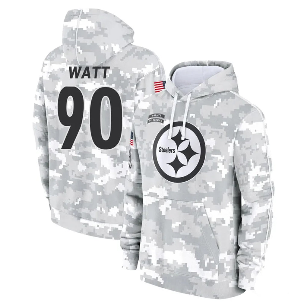P.Steelers #90 T.J. Watt Player Arctic Camo Limited Salute to Service Pullover Hoodies Game Odoa Stitched Jerseys