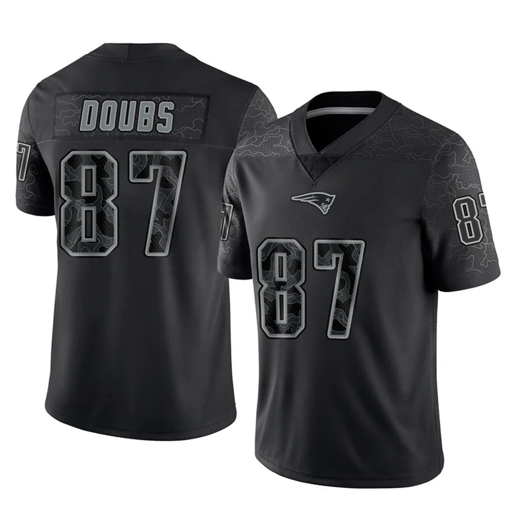 NE.Patriots #87 Romeo Doubs Player Black Reflective LImited Home Game Odoa Stitched Jerseys