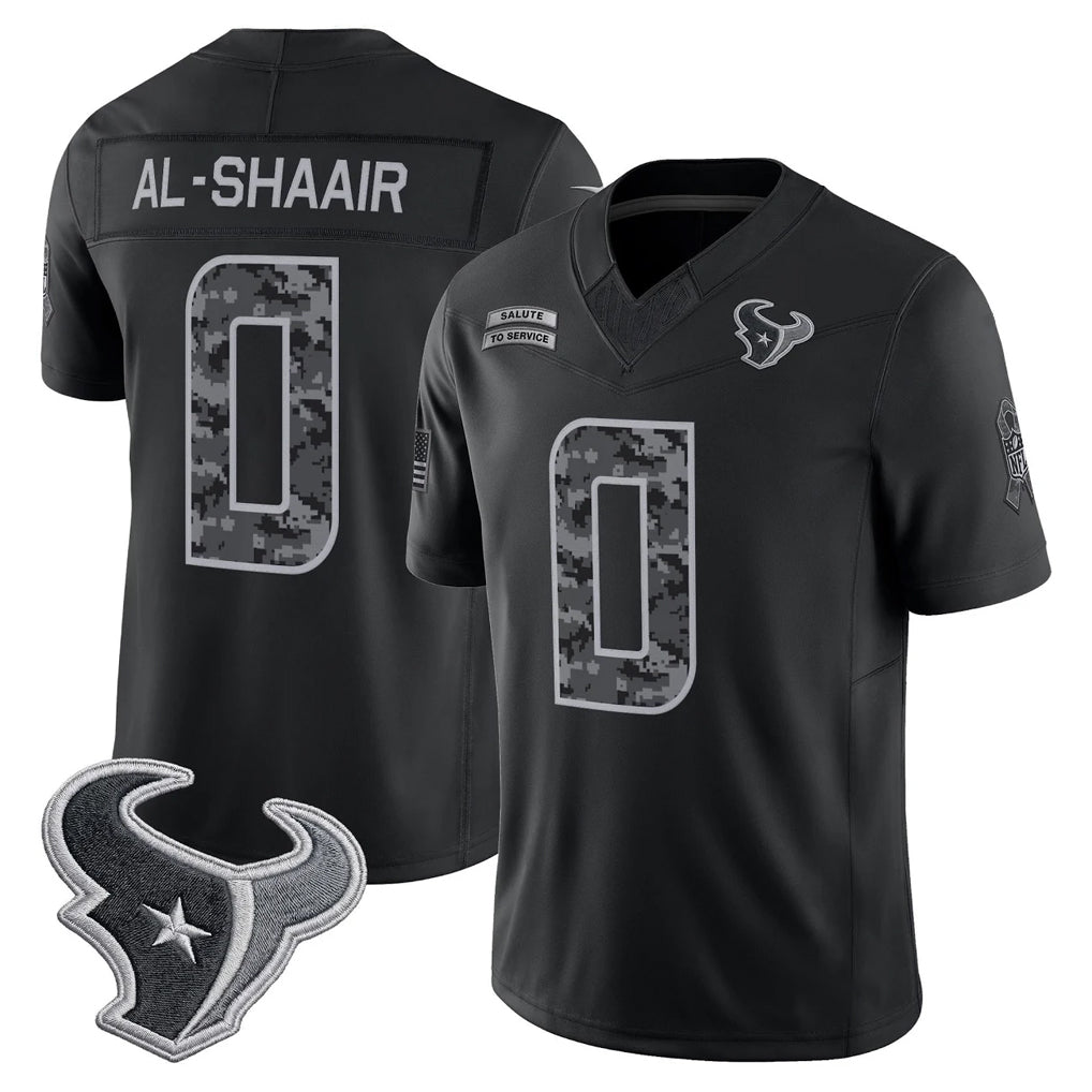 H.Texans #0 Azeez Al-Shaair Player Black Limited 2026 Salute to Service Home Game Odoa Stitched Jerseys