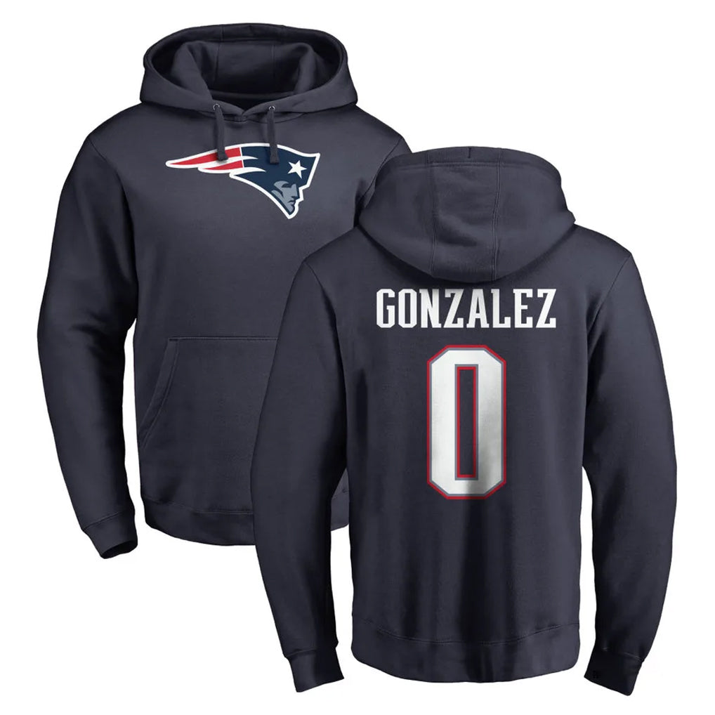 NE.Patriots #0 Christian Gonzalez Player Navy LOGO Pullover Hoodies Home Game Odoa Stitched Jerseys