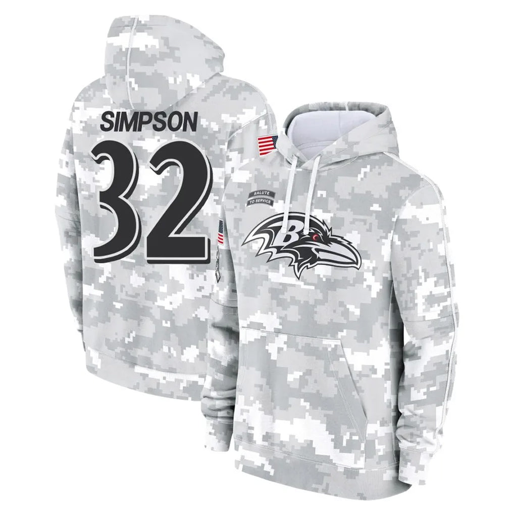 B.Ravens #32 Trenton Simpson Player Arctic Camo Salute to Service Pullover Hoodie Odoa Stitched Jerseys