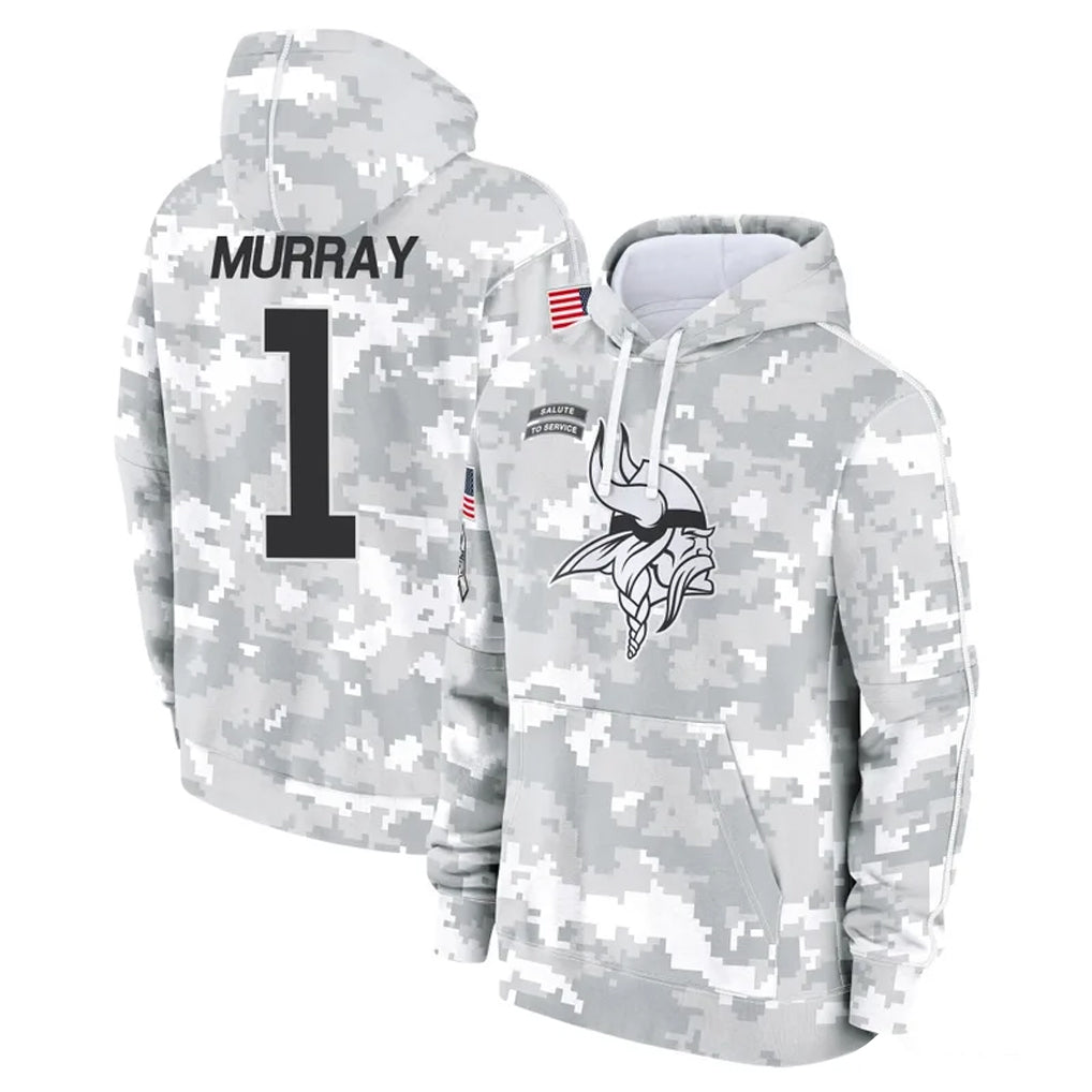 M.Vikings #1 Kyler Murray Player Arctic Camo Salute to Service Pullover Hoodies Limited Game Odoa Stitched Jerseys