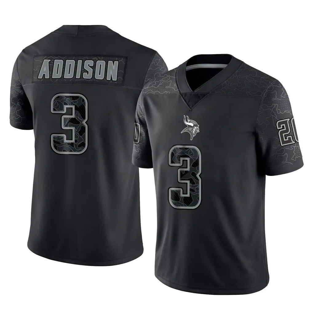 M.Vikings #3 Jordan Addison Player Black Reflective LImited Home Game Odoa Stitched Jerseys