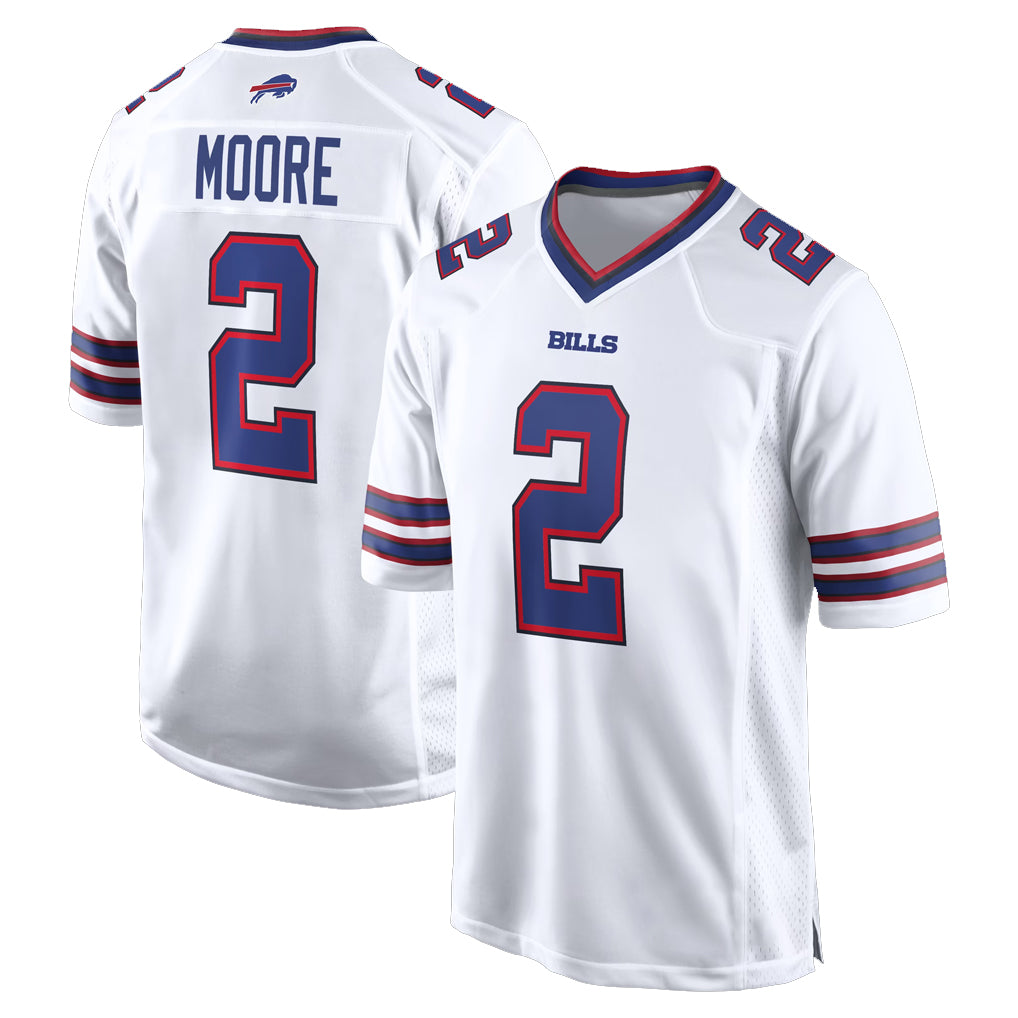 B.Bills #2 DJ Moore Player White Home Game Odoa Stitched Jerseys