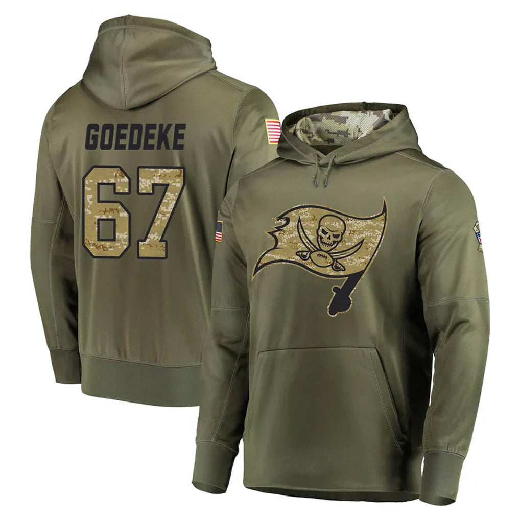 TB.Buccaneers #67 Luke Goedeke Player Olive Salute to Service Pullover Hoodie Home Game Odoa Stitched Jerseys