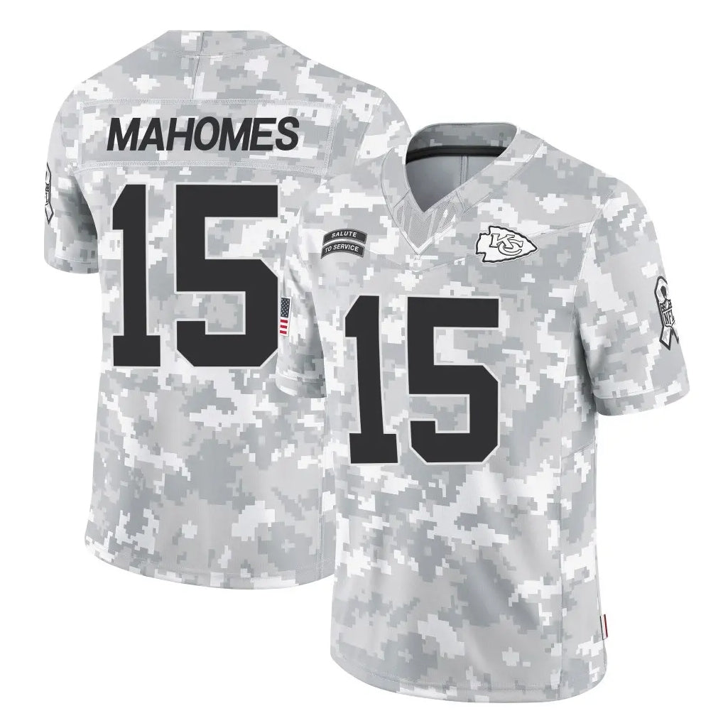 KC.Chiefs #15 Patrick Mahomes Player Arctic Camo Salute To Service Limited Game Odoa Stitched Jerseys