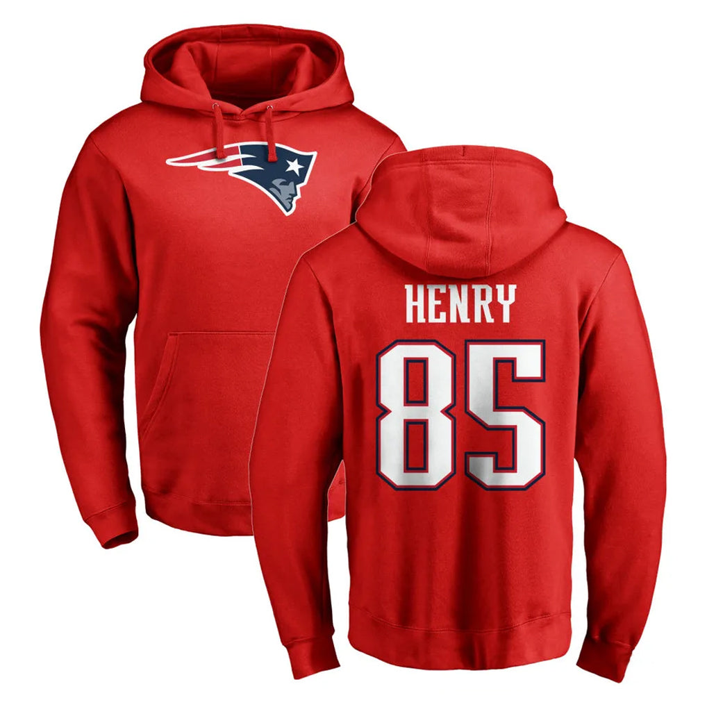 NE.Patriots #85 Hunter Henry Player Red LOGO Pullover Hoodies Home Game Odoa Stitched Jerseys