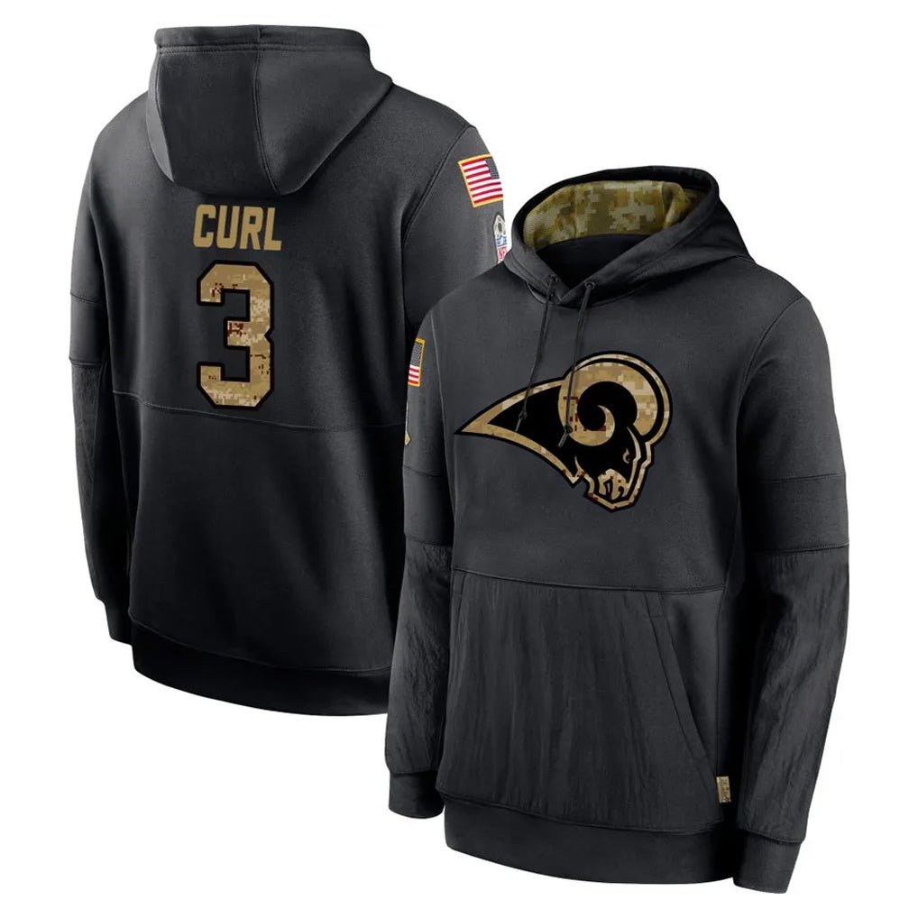 LA.Rams #3 Kam Curl Player Black Salute to Service Hoodies Limited Game Odoa Stitched Jerseys