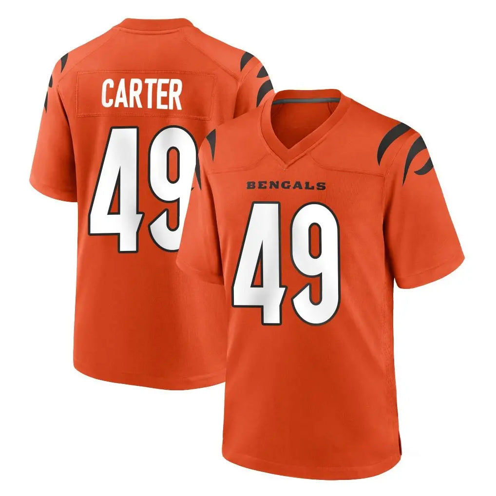 C.Bengals #49 Barrett Carter Player Orange Home Game Odoa Stitched Jerseys