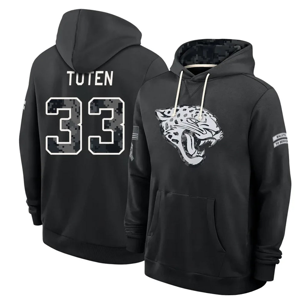 J.Jaguars #33 Bhayshul Tuten Player 2026 Black Logo Pullover Hoodies Limited Game Odoa Stitched Jerseys