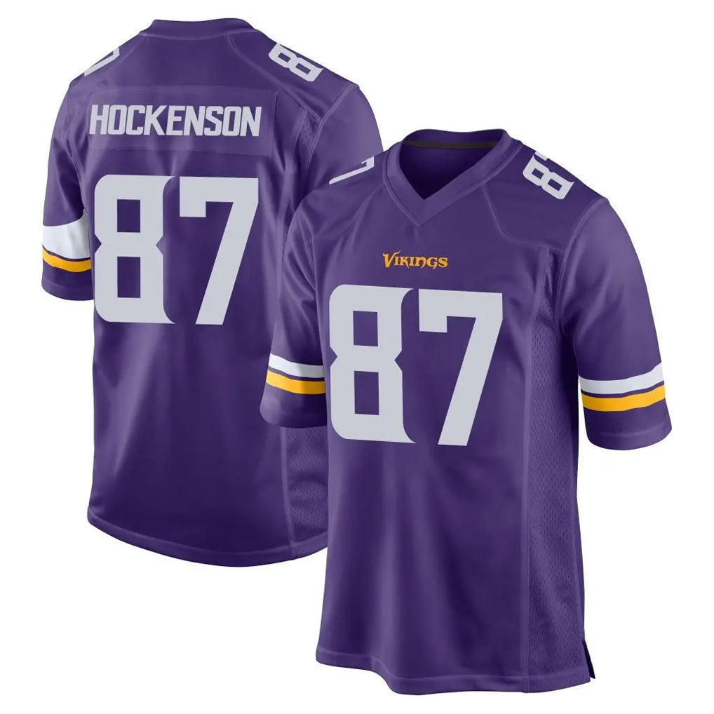 M.Vikings #87 T.J. Hockenson Player Purple Home Game Odoa Stitched Jerseys