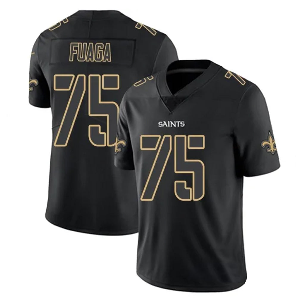 NO.Saints #75 Taliese Fuaga Player Black Impact Limited Home Game Odoa Stitched Jerseys