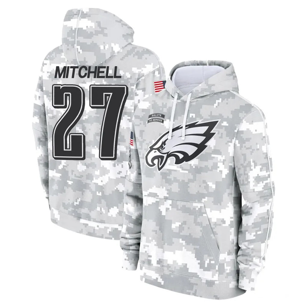 P.Eagles #27 Quinyon Mitchell Player Arctic Camo Salute to Service Pullover Hoodies Limited Game Odoa Stitched Jerseys