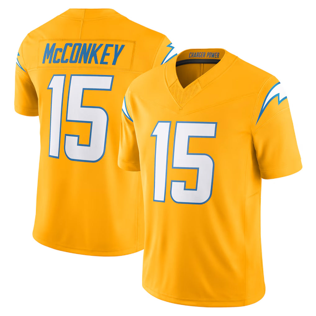 LA.Chargers #15 Ladd McConkey Player Gold Limited Vapor F.U.S.E. Home Game Odoa Stitched Jerseys
