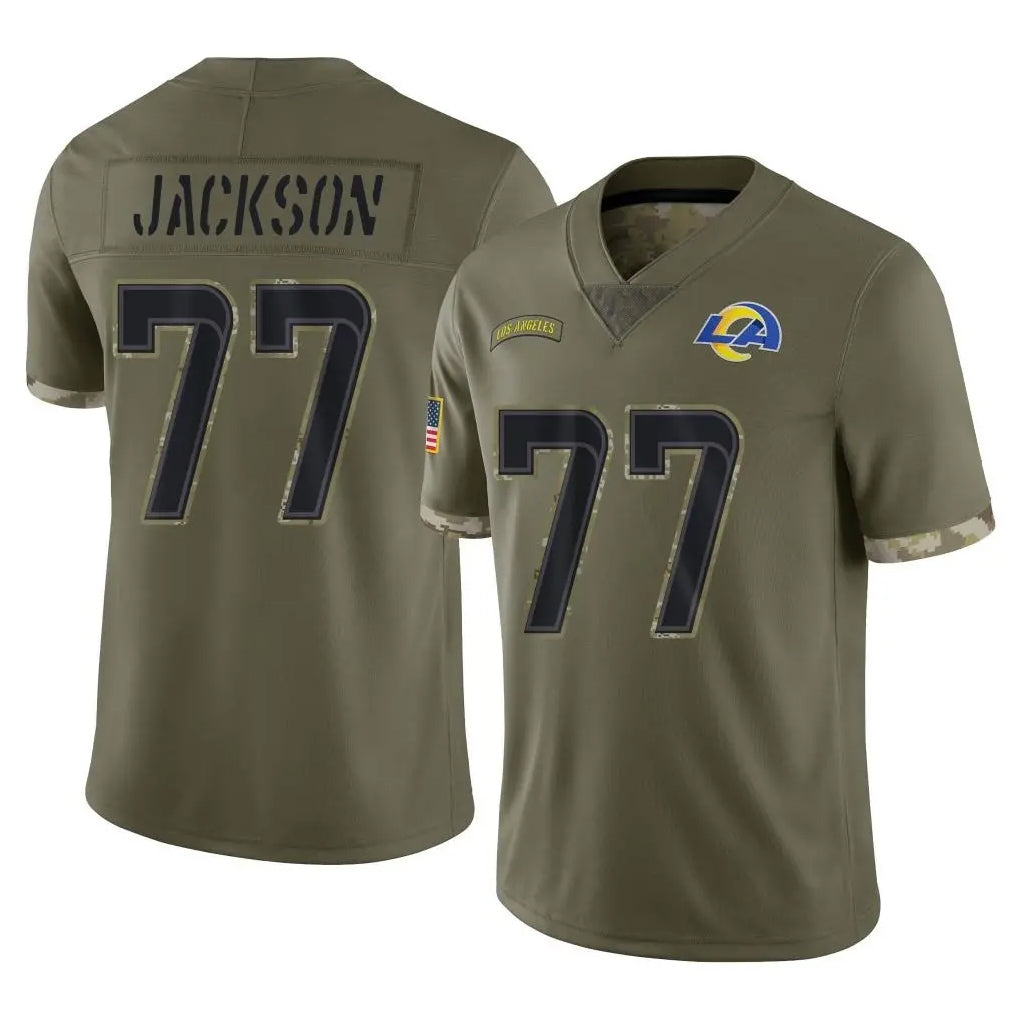 LA.Rams #77 Alaric Jackson Player Olive Salute To Service Limited Odoa Stitched Jerseys
