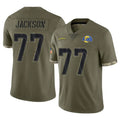 LA.Rams #77 Alaric Jackson Player Olive Salute To Service Limited Odoa Stitched Jerseys